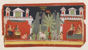 子供としてのクリシュナとバララマ、1690年頃（紙に不透明なトイレと金） 作： Indian School
